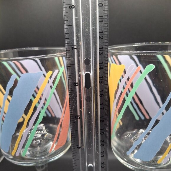 Vintage Hand-Painted Fiesta Pastel Striped Stemmed Footed Wine Glasses Set of 2 - Picture 5 of 6